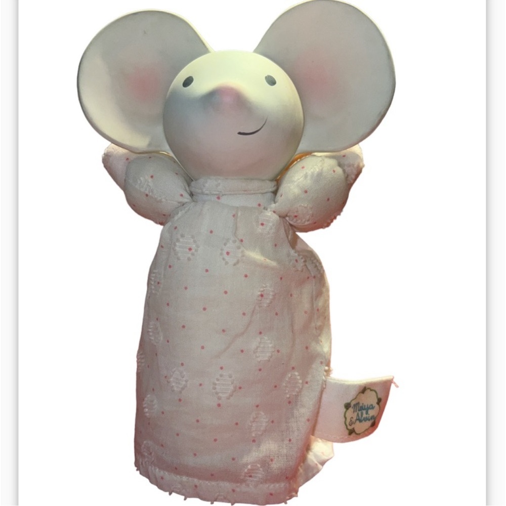 MEIYA & ALVIN MOUSE Rubber Head plush White & Pink BABY Squeaky Toy